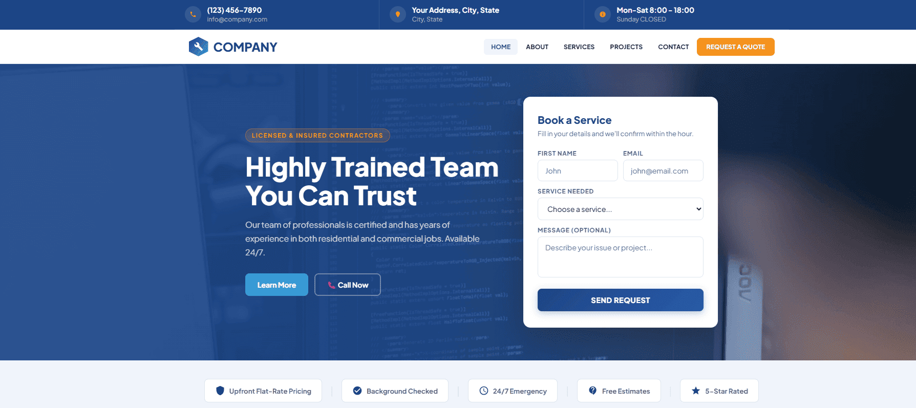 Plumbing Website Template 4 - Lead Form