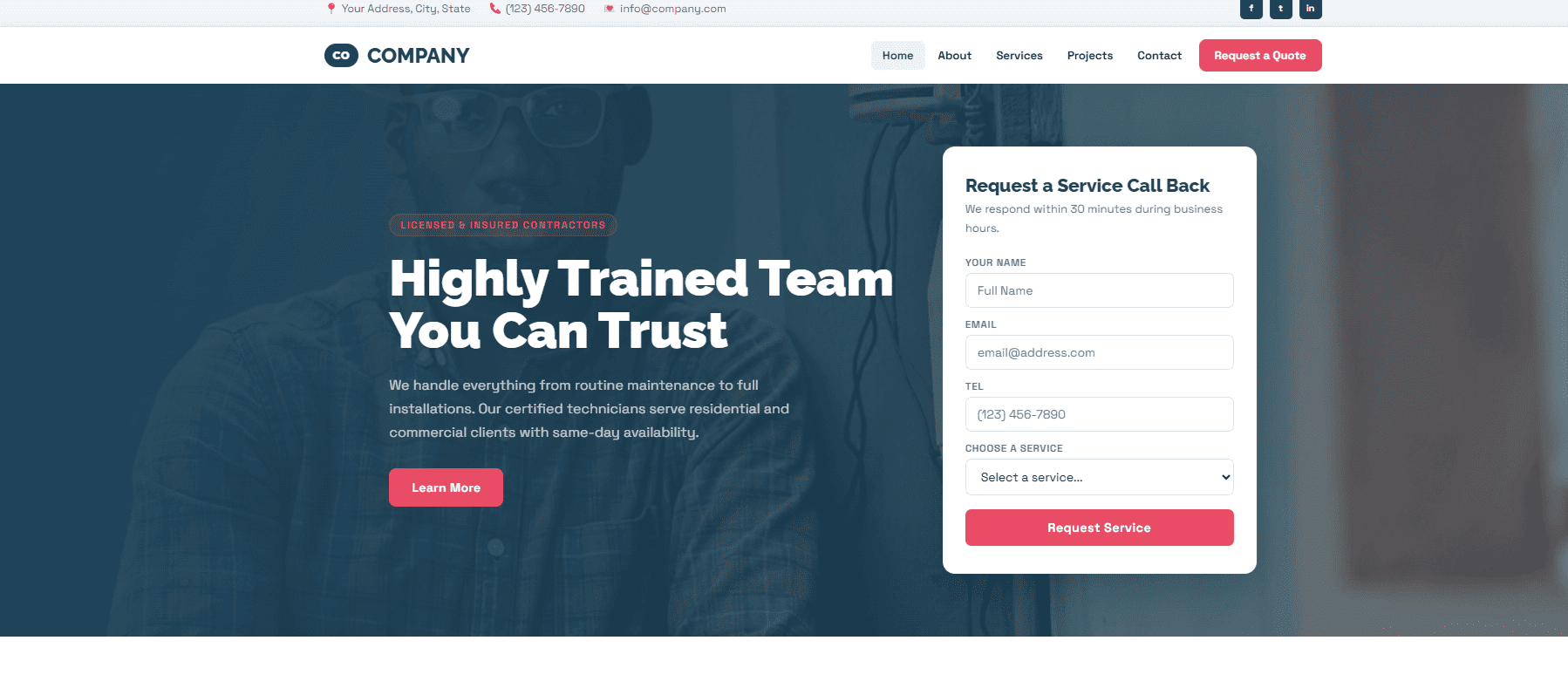 Plumbing Website Template 6 - Call Back