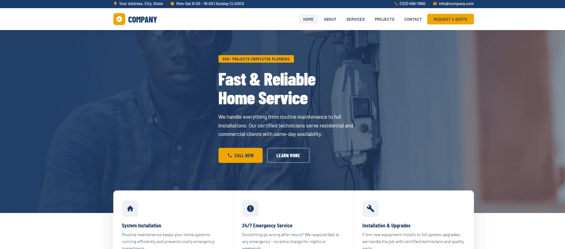 Plumbing Website Template 1 - Classic Navy