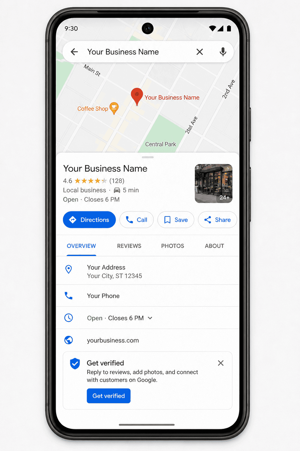GBP listing pulled up in Google Maps