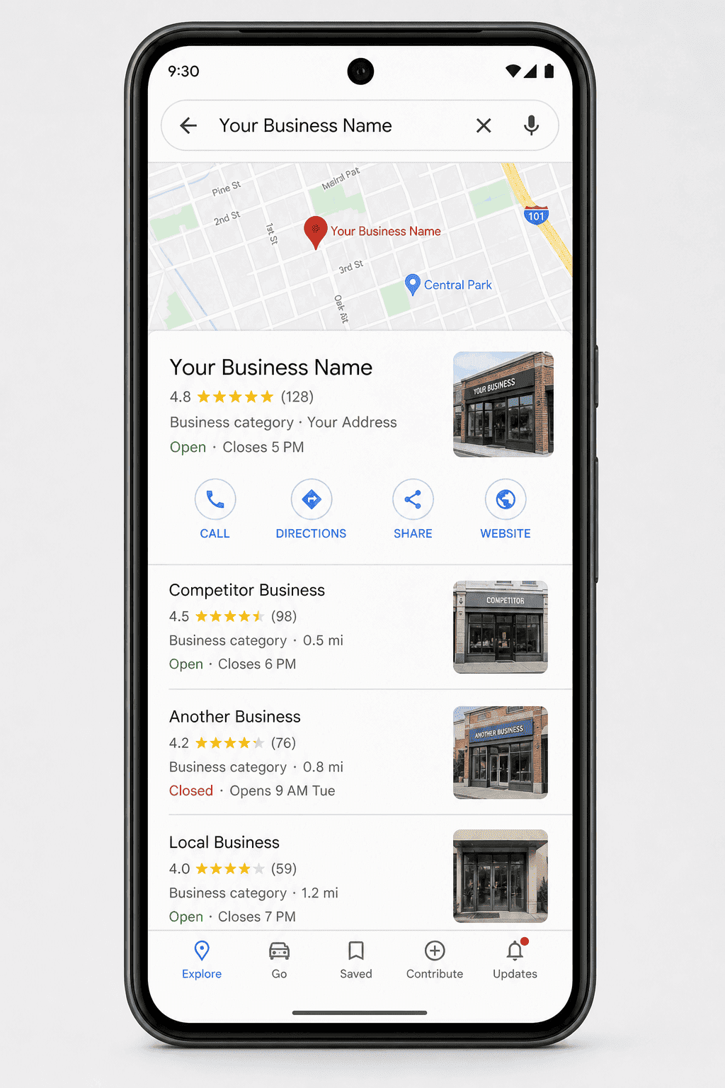 Google Maps search screen