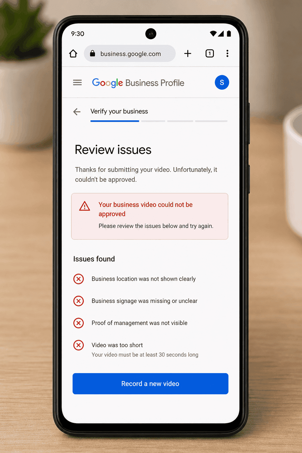 Review issues in GBP dashboard
